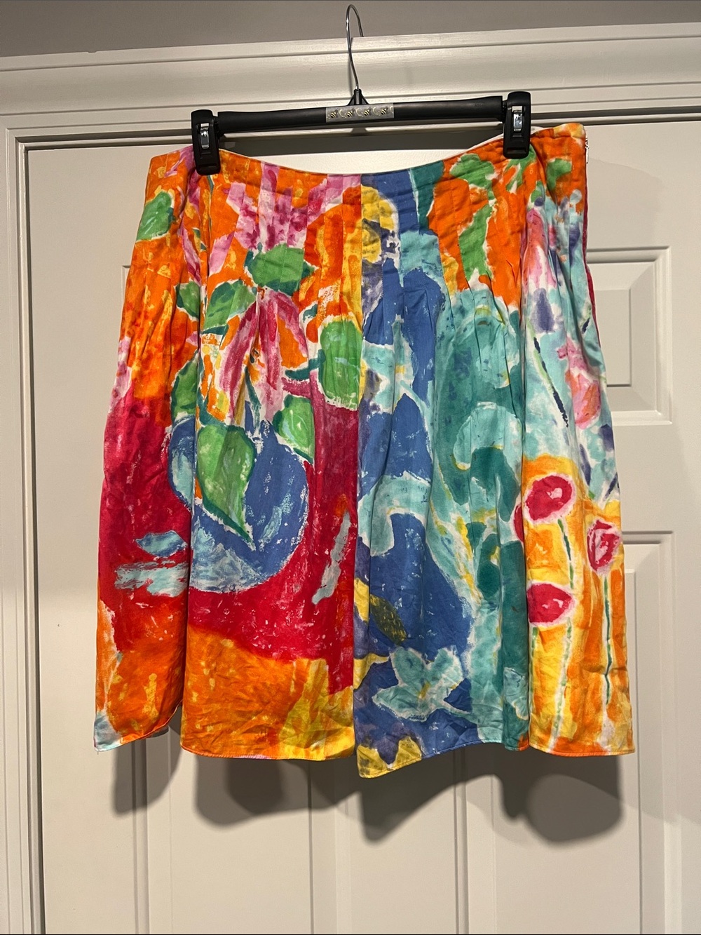 Lauren Ralph‎ Lauren Sz 16 100% Cotton Bright Multicolor Floral Skirt Maximalist